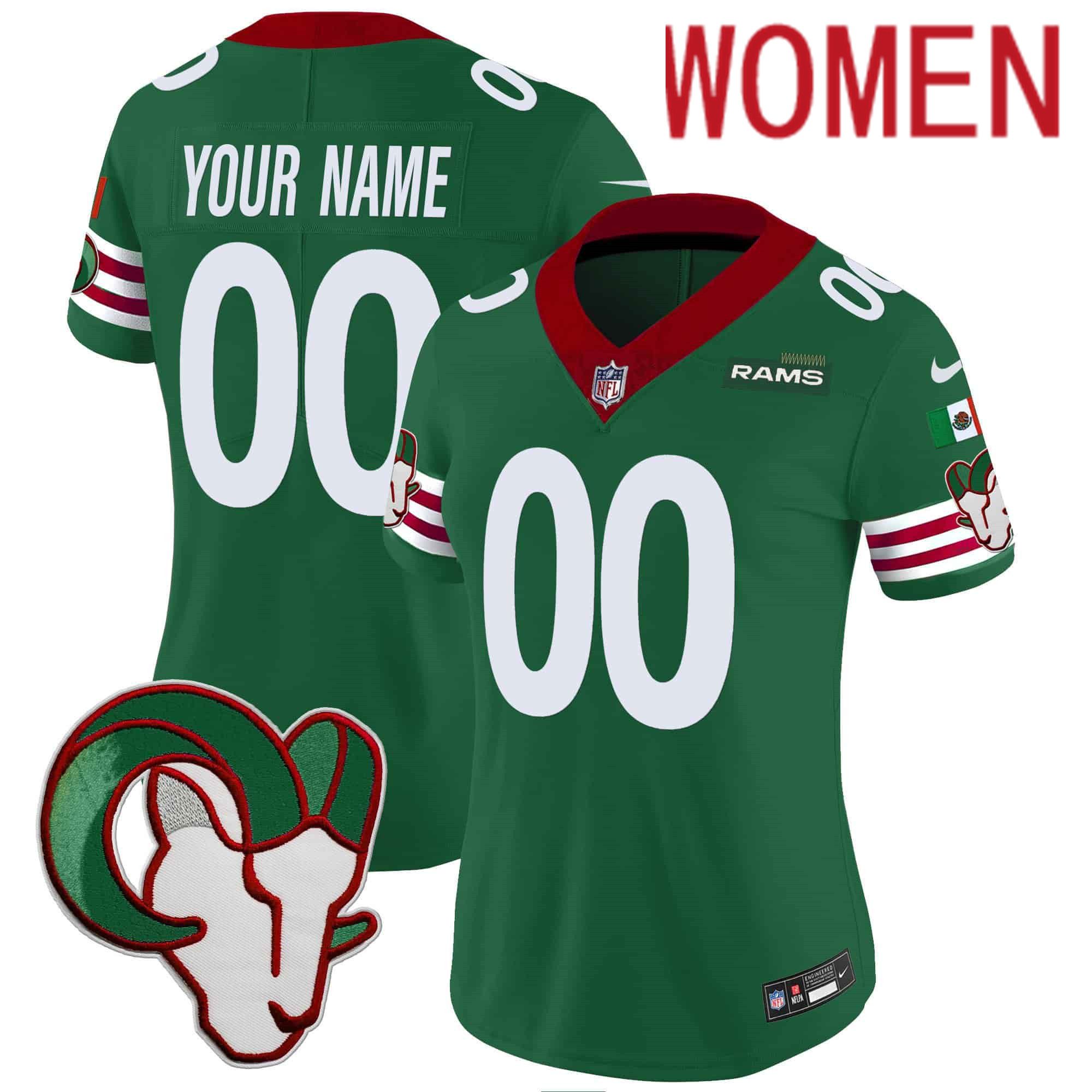 Women Los Angeles Rams Green 2024 Nike Mexico Vapor Limited Custom NFL Jersey